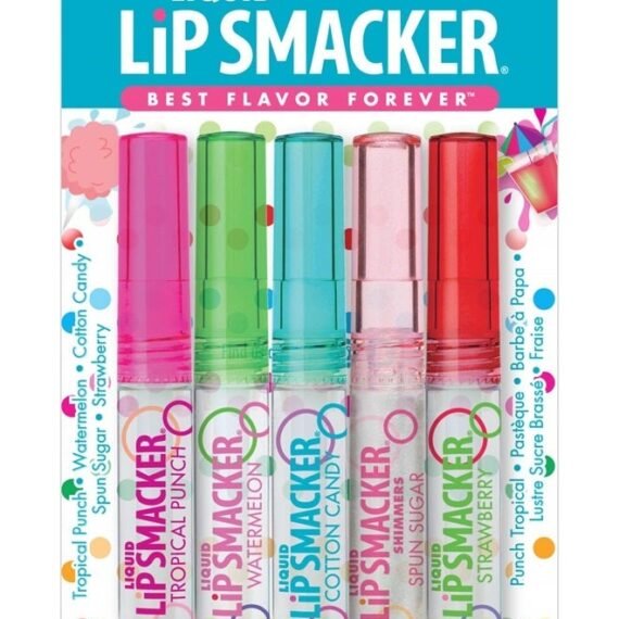 Liquid Flavored Lip Gloss Friendship Pack |Tropical Punch, Watermelon, Cotton Candy, Sugar, Strawberry | Stocking Stuffer | Christmas Gift, Set of 5