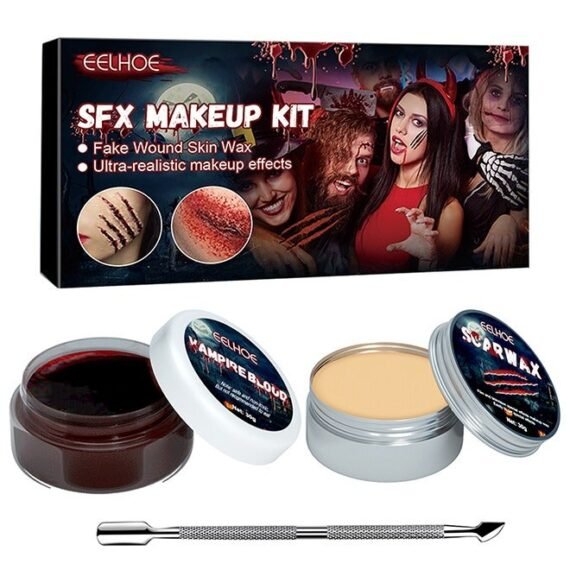Sfx Makeup Kit,Scars Wax,Spatula, Stipple Sponge,Scar Water,Create Wound Special Effects Makeup Kit,Make Specail Effects For Halloween Festival & Party