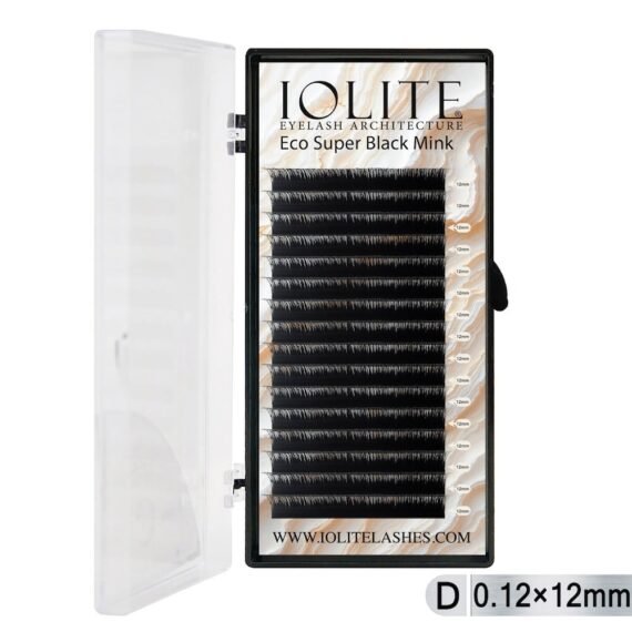 Iolite Super Black Mink Lash Extension – D Curl 0.12T Mix (6mm–15mm) | Premium Black Mink Eyelash Extension Tray for Lash Artists ISBMD12T - 12MM
