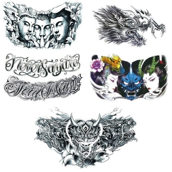 Glaryyears Dragon Tattoos for Men, Fake Realistic Temporary Tattoo Stickers with Long Lasting Creative Sketch, 5 Pack Large Designs for Men Adults Women Makeup on Sleeve Body Shoulder Chest Arm