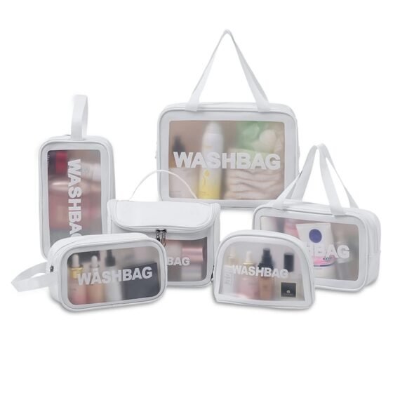 6pcs Clear Travel Toiletry Bag for Women Men, Cosmetic Bag Airport Airline Compliant Bag Waterproof Vacation Makeup Bag, Bathroom  Shower Travel Organizer, White