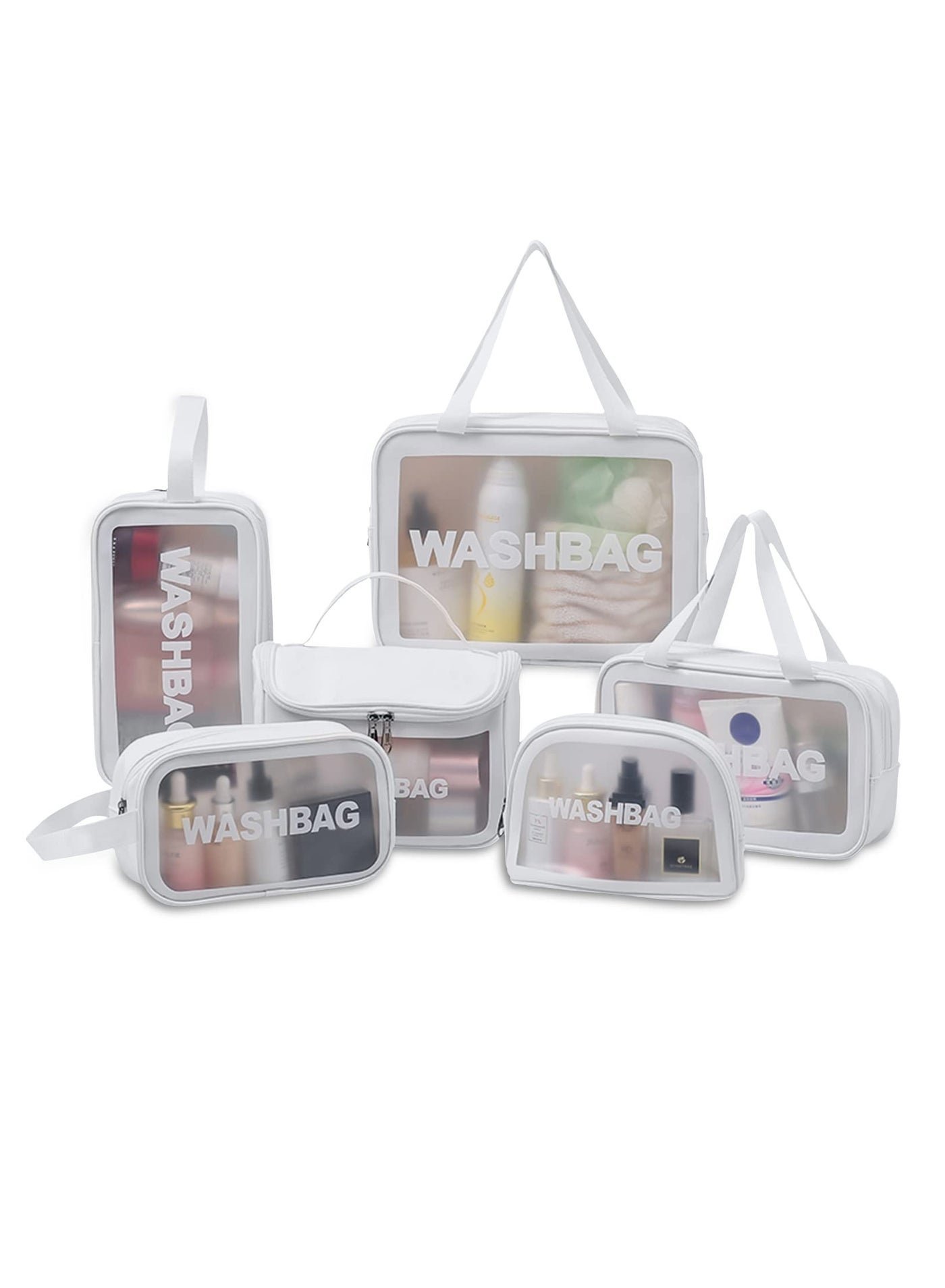 6pcs Clear Travel Toiletry Bag for Women Men, Cosmetic Bag Airport Airline Compliant Bag Waterproof Vacation Makeup Bag, Bathroom Shower Travel Organizer, White