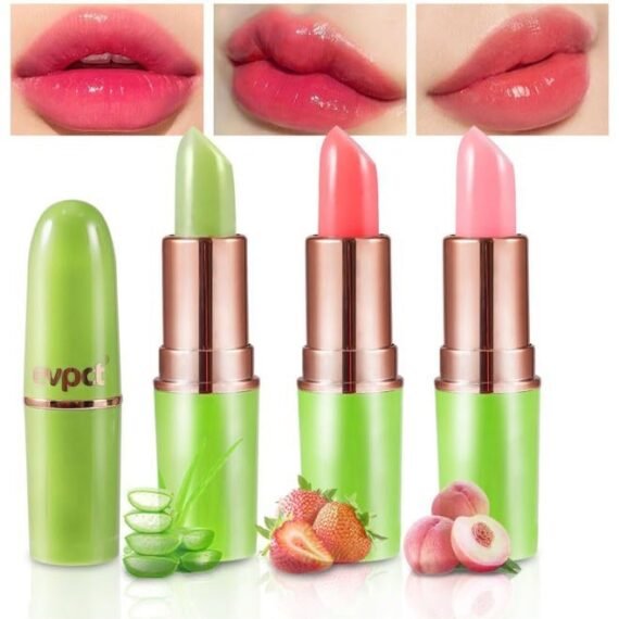 Aloe vera Color Changing Lipstick,Moisturizer Long Lasting Lip Care Magic Lip Gloss,Makeup Lipstick Set (3pcs Aloe+Strawberry+ Peach, 3 Count (Pack of 1))