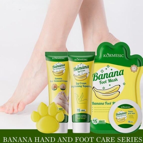 Banana Foot Care Set | Essential Foot Care Kit | Includes Foot Mask, Cracked Skin Cream, Leg Cream, Soap, and Hair Removal Cream