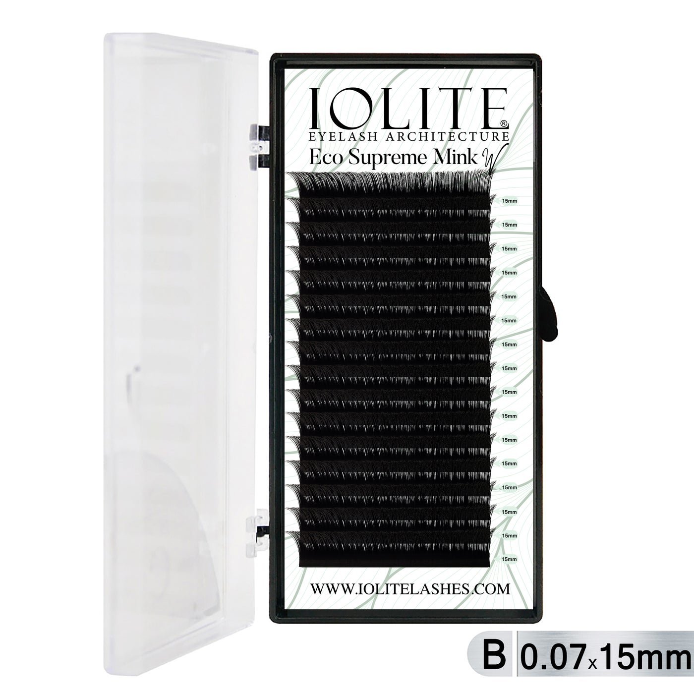 Iolite Eco Supreme Mink W Lashes B Curl – 0.7T Mix & 6mm–15mm | Pre-Fanned Volume Lash Extension Trays for Professional Lash Artists ISMWB7T - 15MM