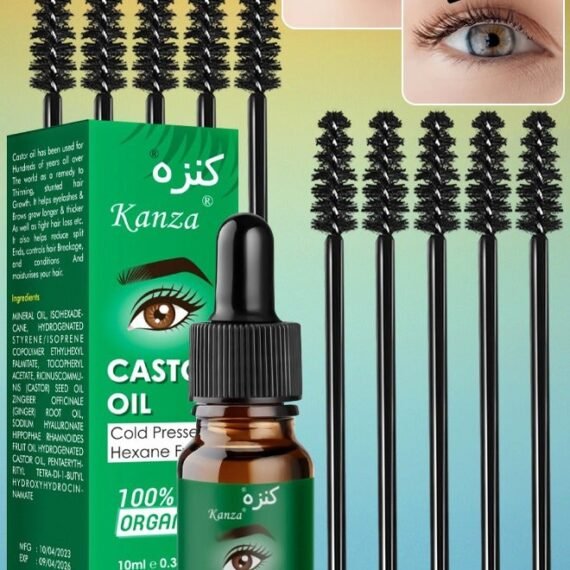 100% Organic Castor Oil with 10Pcs Eyelash Brushes for Eyelashes & Eyebrows Growth Oil Hair Black Castor Oil Natural Cold Pressed Hair Growth Oil Hexane Free Growth Serum for Fuller Thicker Lashes and Brows for Women 10ml