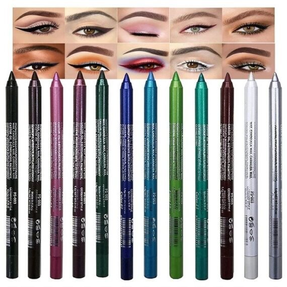 12Pcs Green Blue Brown White Colored Gel Glitter Eyeliner Pencils Pen Set lapiz delineadores de colores para ojos contra el agua Black Eye Liner Gel Pencil for Women Waterproof Smudge Proof