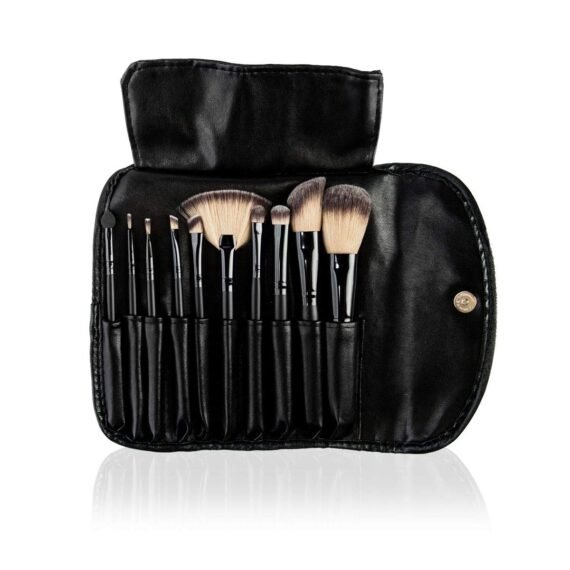 Bellapierre 10 Piece Professional Makeup Brush Set with Faux Leather Case | Includes Cruelty-Free, Synthetic Bristle Brushes for Foundation Powder, Blush, Concealer, Liner, Brows, and Eyeshadow
