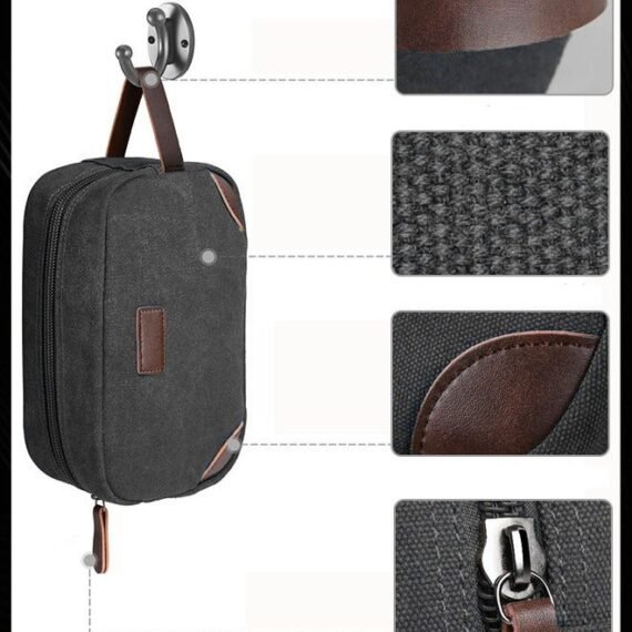 Travel Thick Casual Toiletry Bag Women and Men's Portable Canvas Organizer Shaving Dopp Kit Bathroom Bag with Handle Black