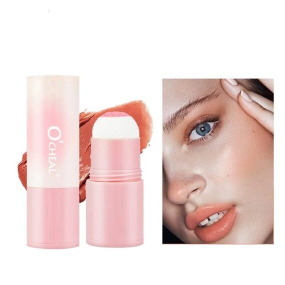 Full Of Vitality Powder Blusher Stick, Waterproof Blush Makeup Long Lasting 2 In 1 Cheek Blush & Lip Tint & Eye Shadow Makeup Stick(#04)