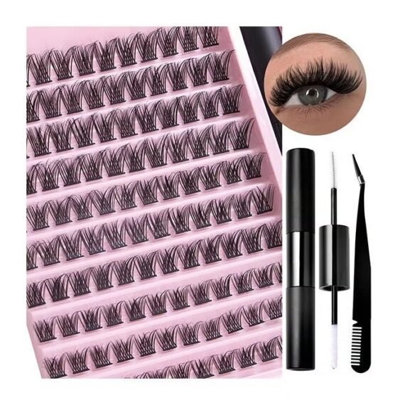Individual Lashes Cluster Lashes DIY Eyelash Natural Look 3D Effect Black Individual False Eyelashes with Eyelash Glue