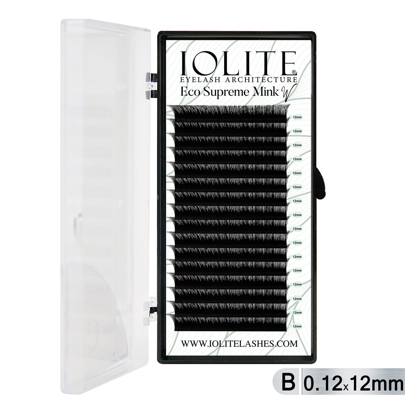 Iolite Eco Supreme Mink W Lashes B Curl – 0.12T Mix & 6mm–15mm | Pre-Fanned Volume Lash Extension Trays for Professional Lash Artists ISMWB12T - 12MM