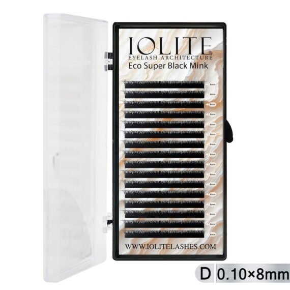 Iolite Super Black Mink Lash Extension – D Curl 0.10T Mix (6mm–15mm) | Premium Black Mink Eyelash Extension Tray for Lash Artists ISBMD10T - 8MM