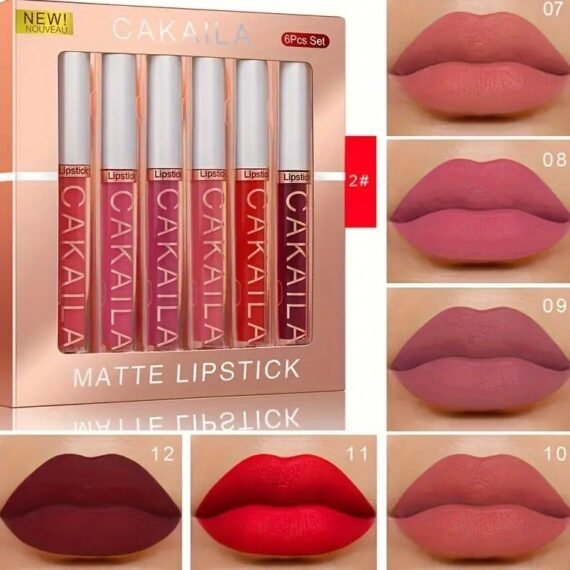 6pcs CAKAILA Velvet Matte Lipstick Set - Long-Lasting, Waterproof, Sweat-Resistant, Non-Stick Cup, Non-Fading, Easy Color Application, All Skin Types, Adult, Red Shade Series
