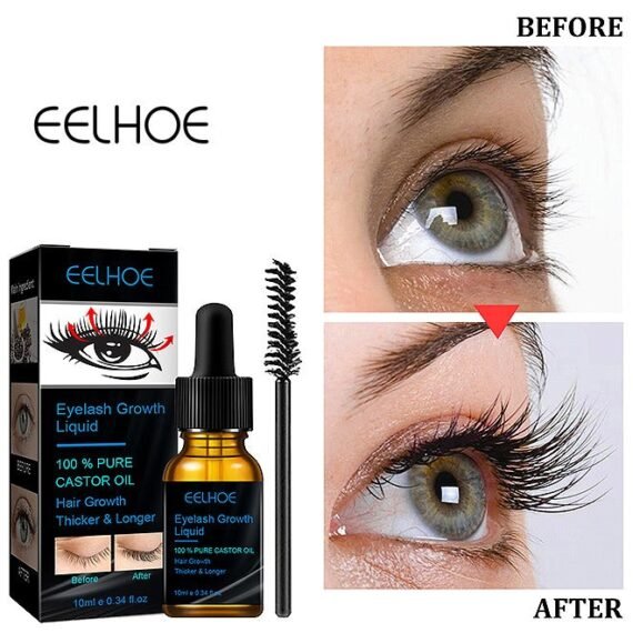Eyelash Growth Liquid 10ML, 100% Pure Organic Castor Oil Essence, Natural Eyebrows Eyelashes Extensions Enhancer Hair Skin Moisturizer