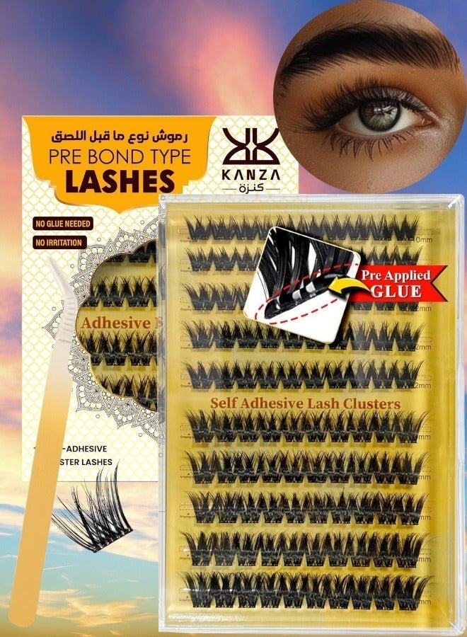 Pre Bond Type Lashes Kit with Tweezers Self Adhesive Eyelashes Eyelash Clusters Kit, False Eyelashes D Curl Pre Glued Lash Clusters Wispy Lashes Cluster Kit Lash Clusters for Beginners and Salon use Press On DIY Lash Extension Kit Falselashes 10-16mm Size 100 Pcs