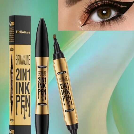 Brow and Line 2in1 Ink Pen for Eyebrow and Eyeliner Pen Waterproof Eyeliner Pencil 3D Microblading Eyebrow Tattoo Pencil 4 Fork Tip with Eyeliner Dark Brown Eyebrow and Black Eyeliner Pencil 02