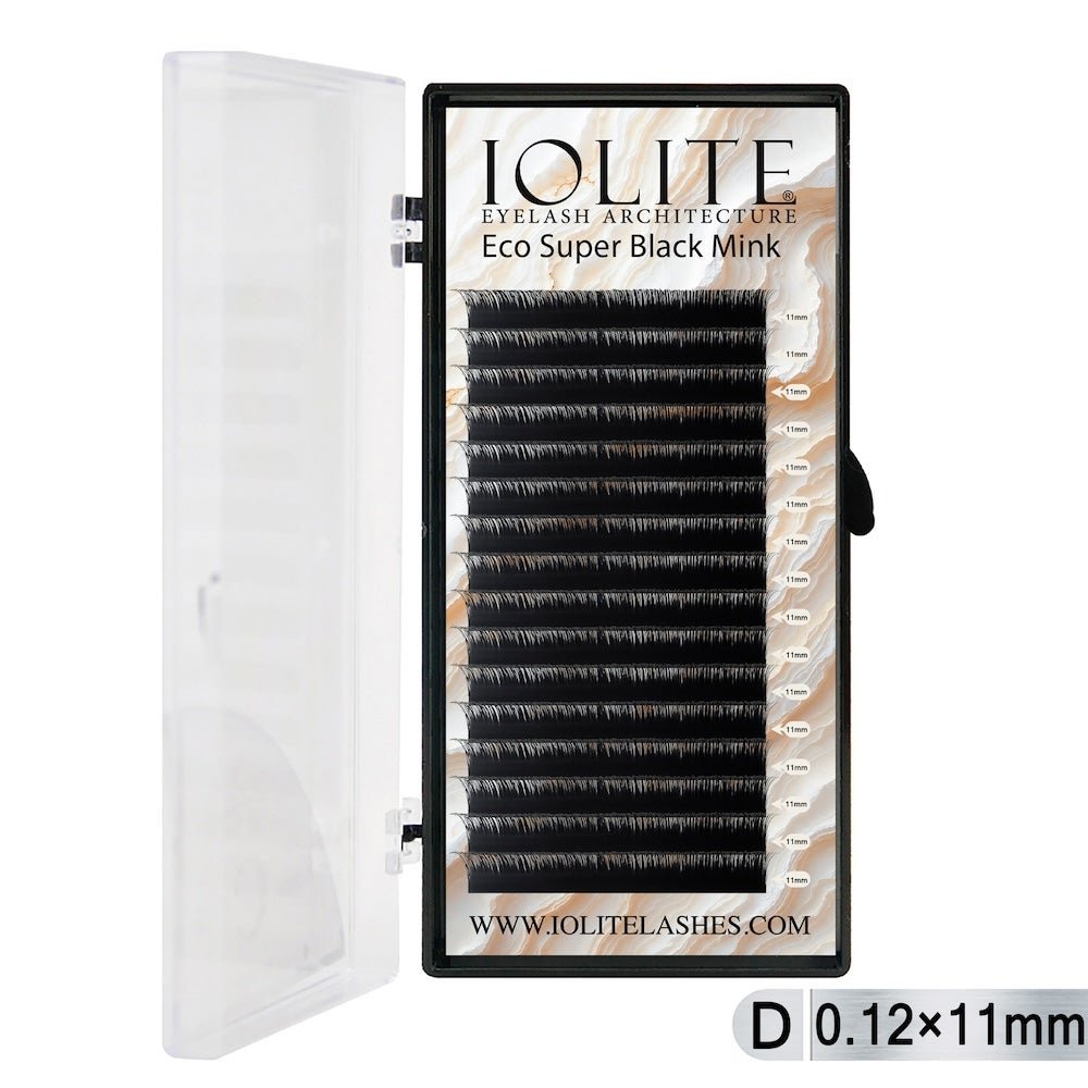 Iolite Super Black Mink Lash Extension – D Curl 0.12T Mix (6mm–15mm) | Premium Black Mink Eyelash Extension Tray for Lash Artists ISBMD12T - 11MM