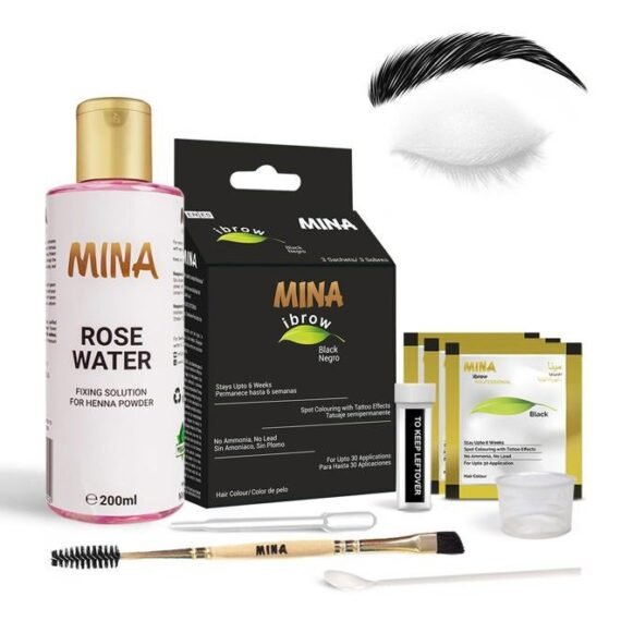 Black Natural Tinting Powder with Rose Water & Duo Angled Brush | Smudge-Proof Instant Brow Dye for 100% Gray Coverage