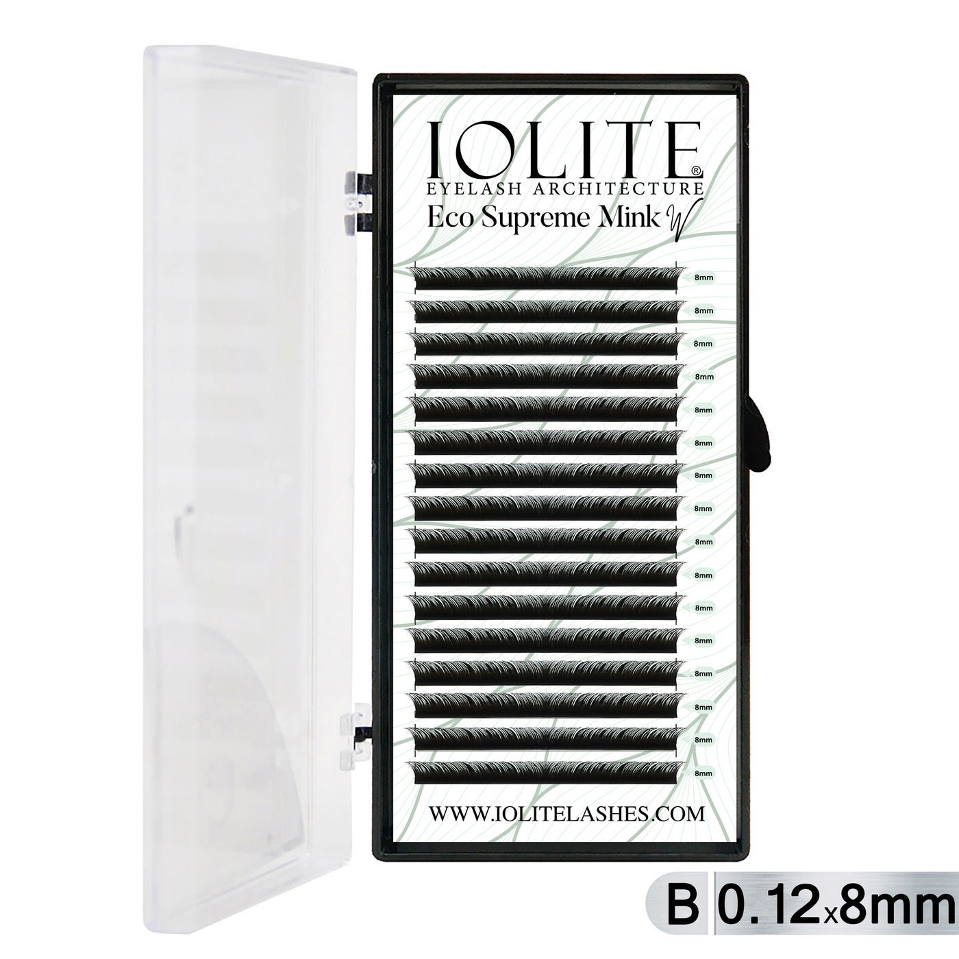 Iolite Eco Supreme Mink W Lashes B Curl – 0.12T Mix & 6mm–15mm | Pre-Fanned Volume Lash Extension Trays for Professional Lash Artists ISMWB12T - 8MM