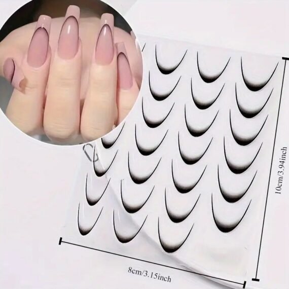 Easy-Apply Gradient French Nail Stickers - 3D Smile Line & Crescent Design, Glossy Finish, Self-Adhesive for DIY Manicures at Home or Salon