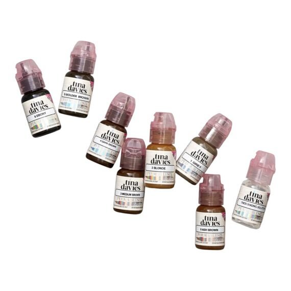Tina Davies Ink Eyebrow Pigment Collection For Permanent Makeup With True Tone Healing And Color Chart 8X 15Ml