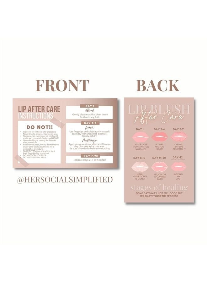 Lip Blush Aftercare Instruction Cards | 35 Pack | 4x6 inch Post Card Size | Lip Blush Supplies
