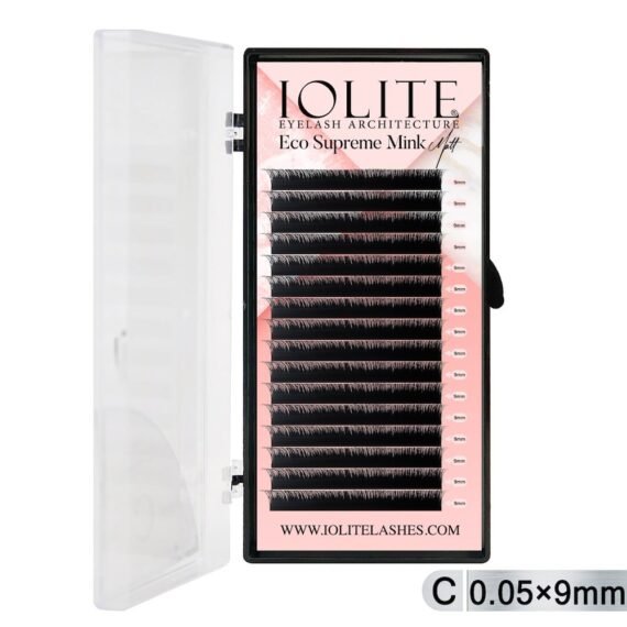 Iolite Eco Supreme Mink Matt Lash Extension Tray C – Curl – 0.5T (6mm–15mm) – Matt Finish, Premium Eco-Friendly Eyelashes for Lash Artists ISMMC5T - 9MM
