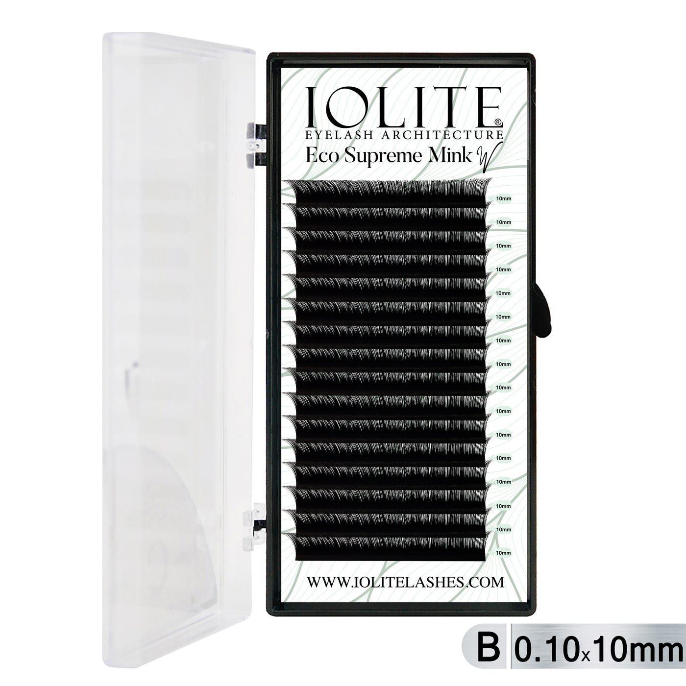 Iolite Eco Supreme Mink W Lashes B Curl – 0.10T Mix & 6mm–15mm | Pre-Fanned Volume Lash Extension Trays for Professional Lash Artists ISMWB10T - 10MM