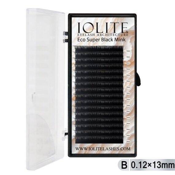 Iolite Super Black Mink Lash Extensions – B Curl 0.12T Mix (6mm–15mm) | Premium Black Mink Eyelash Extension Tray for Lash Artists ISBMB12T - 13MM