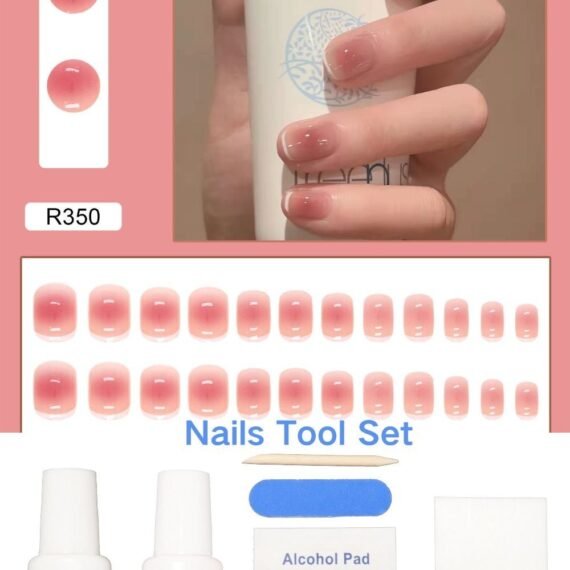 24 Pieces False Nails with Glue Tool Set Mixing colors Gentle Red and Pink Press on Nails Simple Salon Nails French Style Nude Colour Cosmetics Makeup Nails for Ladies Girls Gift