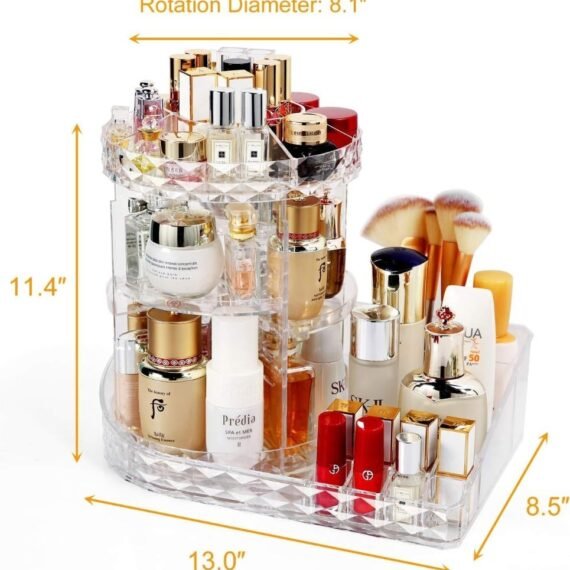 Makeup Organiser, 360 Degree Rotating Cosmetic Display Stand, Adjustable Makeup Organiser, Transparent Cosmetic Storage Box, Crystal Clear case For Dresser, Bedroom, Bathroom