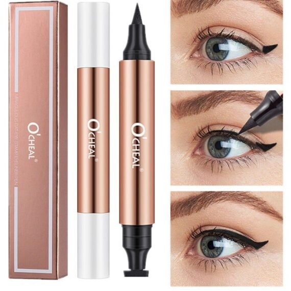 2-in-1 Eyeliner, Eyeliner with Triangle Seal, Double Ended Stamp Eyeliner, Cat's Eye Print Eyeliner, Long-lasting Waterproof and Smudge-proof Liquid Eyeliner for Women and Girls