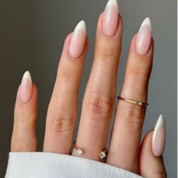 French Gold-Edge Nude Press-On Nail Set – 24pcs Transparent Glossy Tips | Minimalist Golden Line Accent | Elegant Chic Style for Work, Weddings & Events