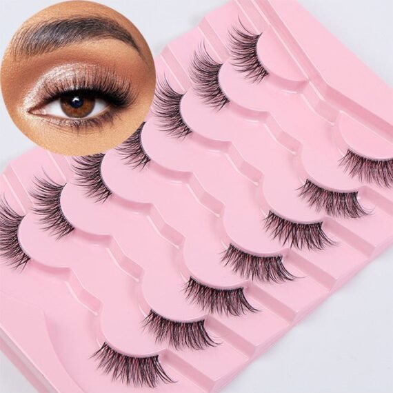 Half Lashes Natural Look Wispy Soft Strip Mink Eyelashes Cat Eye 3D Curl Short False Lashes 7 Pairs