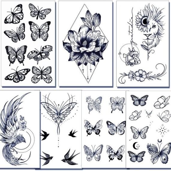 Semi Permanent Temporary Tattoos for Women Girls - Large Long Lasting Temporary Butterfly Flower Lion Swallow Tattoos,Lasts 1-2 Weeks Waterproof Realistic Fake Tattoos
