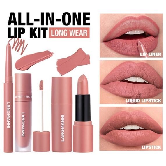 Velvet Matte Soft Lip Set-Lip Liner,Lip Gloss and Lipstick Combo,Perfect for Natural Lip Contour,Waterproof And Longlasting Effect Lip Makeup,Unique Festival Gift (#02, Pack of 1)
