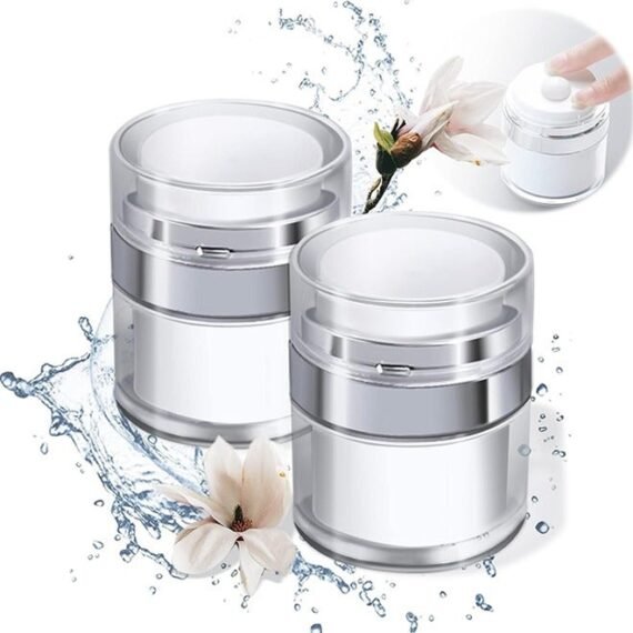 Cosmetic Cream Jar, 2 Pack 30ML Airless Pump Jars Empty Acrylic Emulsions Containers with Pump, Refillable Travel Lotion Jar Bottle With Lid for Thick Moisturizer, Skincare Cream, White