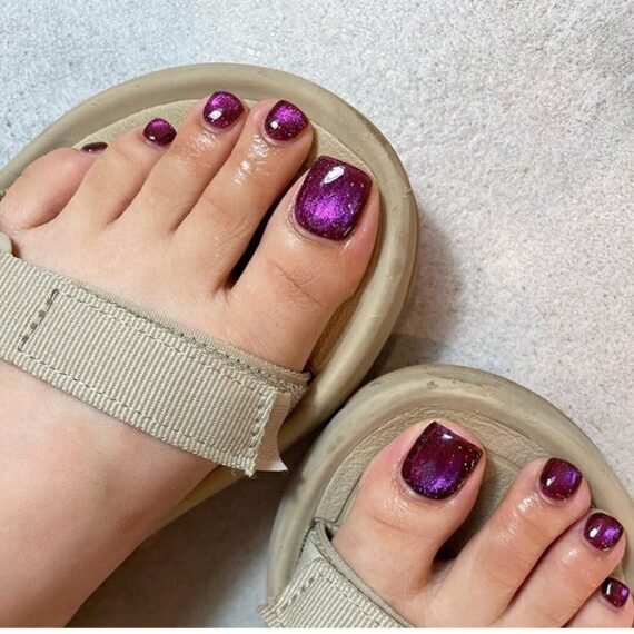 24 Pcs Fake Nails, French foot Nails - Purple Foot Armor - Shiny Cat's Eye Foot Armor - Fake Nail Patch