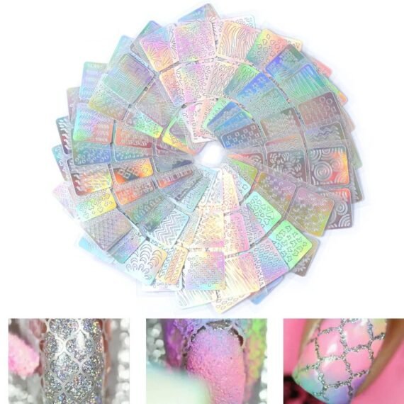 24 Sheets Laser Nail Art Hollow Stickers Nail Vinyls 3D Image Transfer Guide Stencil Set Irregular Pattern Mixed Decals