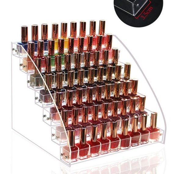 7-Layer Clear Nail Polish Display Holder， Nail Polish Rack, Makeup Storage Case ，Multi-Layer Trapezoidal Cosmetics Lipstick Organizer, Desktop Display Stand, Suitable For Eyeshadow Palette, Powder Pad, Lipstick And Perfume Organization, Professional Nail Salon Makeup Table