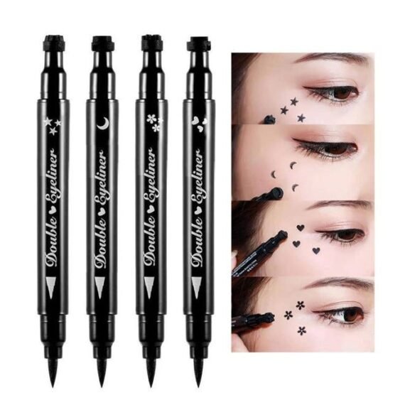 Double-sided Liquid Stamp Eyeliner Pen, Face Stamps Makeup Extremely Black Waterproof Slim Gel Felt Tip High Black Pigment Liquid Eyeliner & Seal (black)