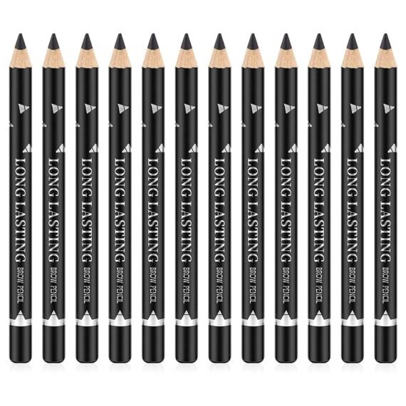 Go Ho 12 PCS Black Eyebrow Eyeliner Pencils,Sweatproof Eyebrow Pencil,Long-lasting Nice Color Eye Brow Gel Pen Makeup Brow Tint Sticks（Black）