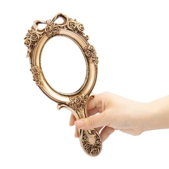 Vintage Handheld Mirror Embossed Flower Hand Held Mirror Makeup Mirror Vanity Mirror Decorative Cute Hand Mirror (Bronze)