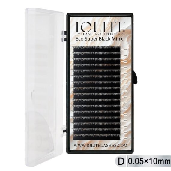 Iolite Super Black Mink Lash Extension – D Curl 0.5T Mix (6mm–15mm) | Premium Black Mink Eyelash Extension Tray for Lash Artists ISBMD5T - 10MM