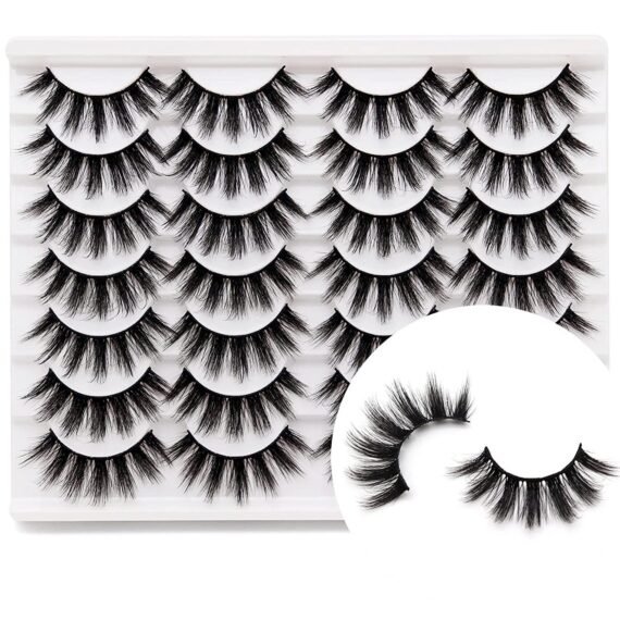 False Eyelashes 20mm Faux Mink Lashes Long Dramatic 5D Fluffy Natural Look Fake Lashes for Makeup 14 Pairs