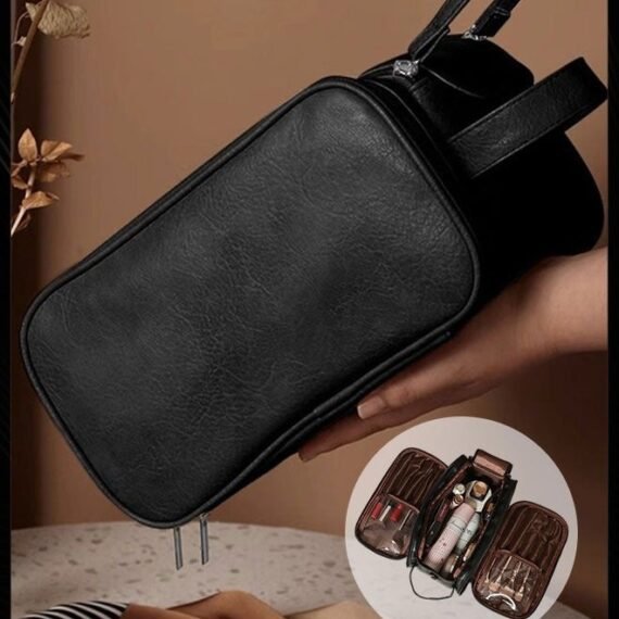 Double Zipper U-shaped Opening Design Multifunctional Waterproof Cosmetic Bag for Women Large Capacity Travel Portable Classified Toiletry Storage Bag Black