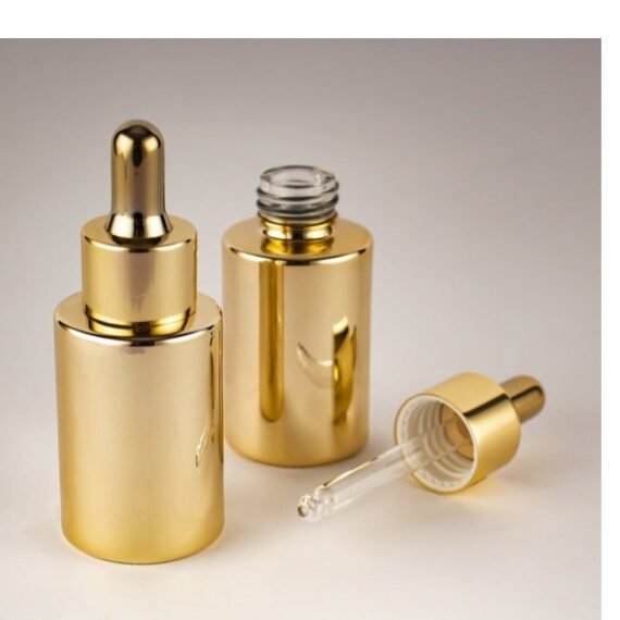 30ml Gloss Gold Glass Bottle with Glod Dropper Cap Essential Oil Empty Bottle 2 Packs