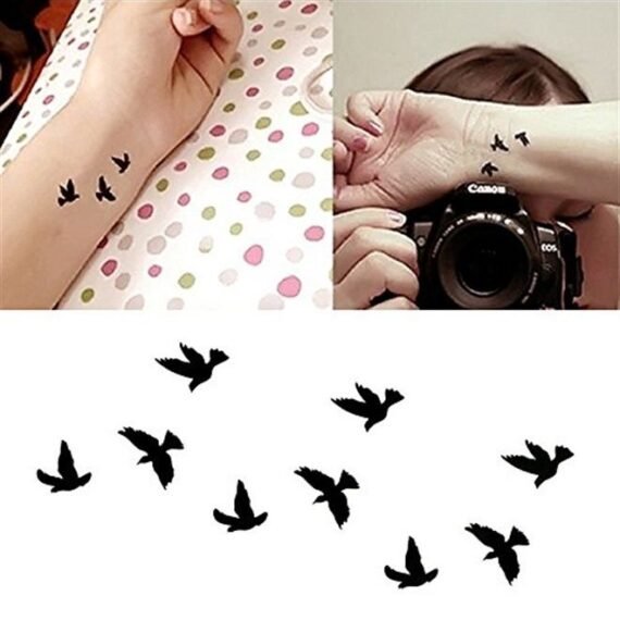 Small Cute Temporary Tattoo Black Bird (Set of 2)