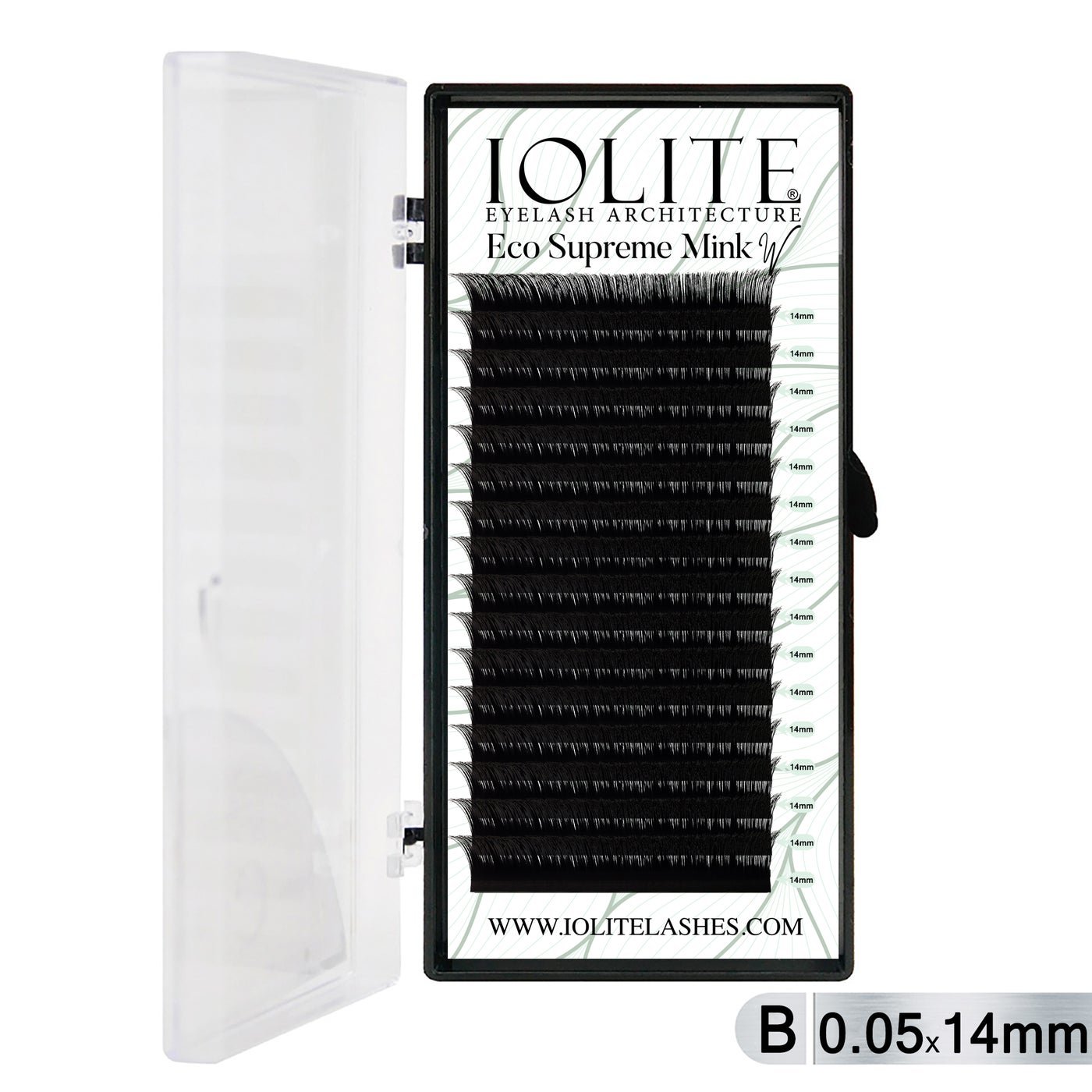Iolite Eco Supreme Mink W Lashes B Curl – 0.5T Mix & 6mm–15mm | Pre-Fanned Volume Lash Extension Trays for Professional Lash Artists ISMWB5T - 14MM
